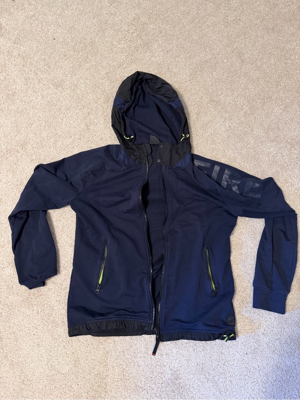 Fire + Ice by Bogner Navy Hooded Zip Jacket with Neon Zipper Accents